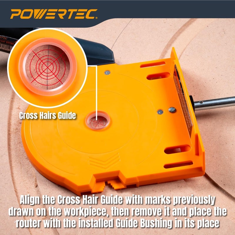 POWERTEC Router Circle Cutting Jig – Adjustable Router Template System for 11" to 54" Circles – Fits Most Routers with 1" Porter Cable Style Bushing (72243) - Image 5